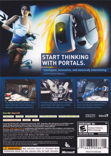 
Portal 2 | Xbox 360 | North America | back cover scan: Back | PriceCharting