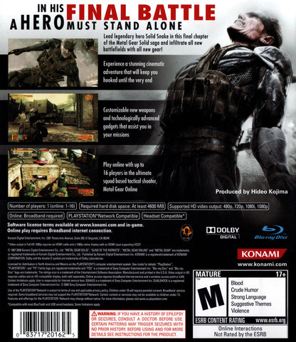 
Metal Gear Solid 4: Guns of the Patriots | PlayStation 3 | North America | back cover scan: Back Cover | PriceCharting