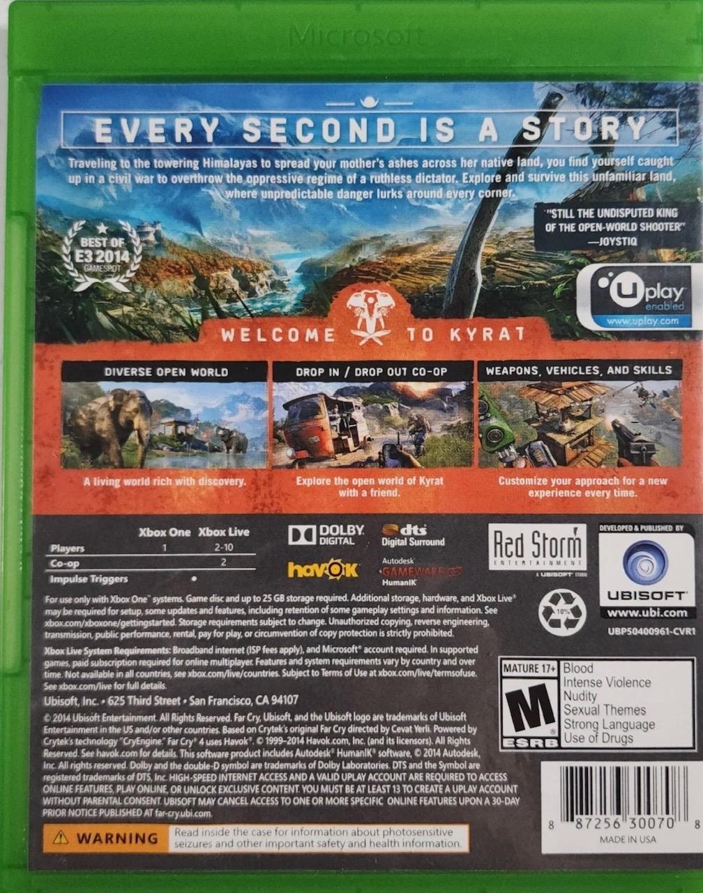 Far Cry 4 | Xbox One | North America | back cover scan: Back Cover | PriceCharting