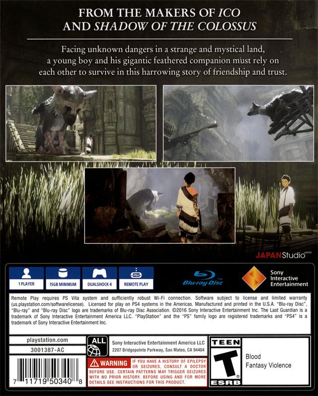 The Last Guardian | PlayStation 4 | North America | back cover scan: Back | PriceCharting