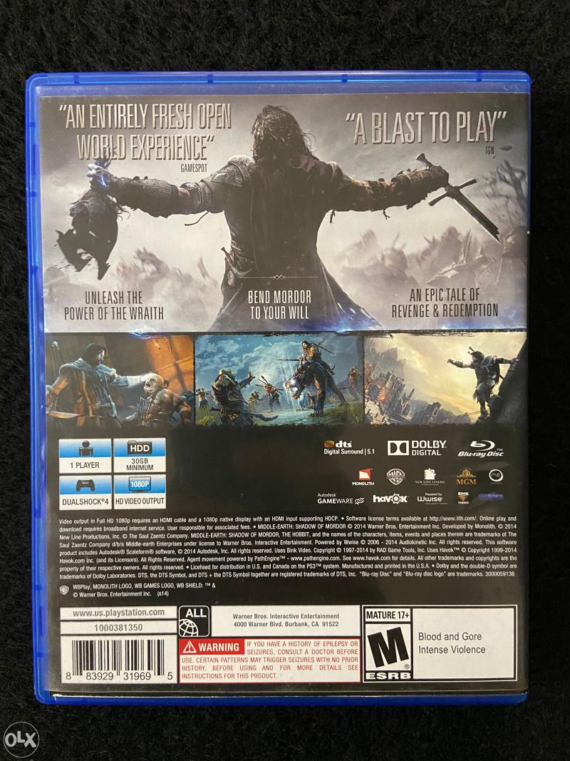 
Middle-Earth: Shadow of Mordor | PlayStation 4 | North America | back cover scan: Back | PriceCharting