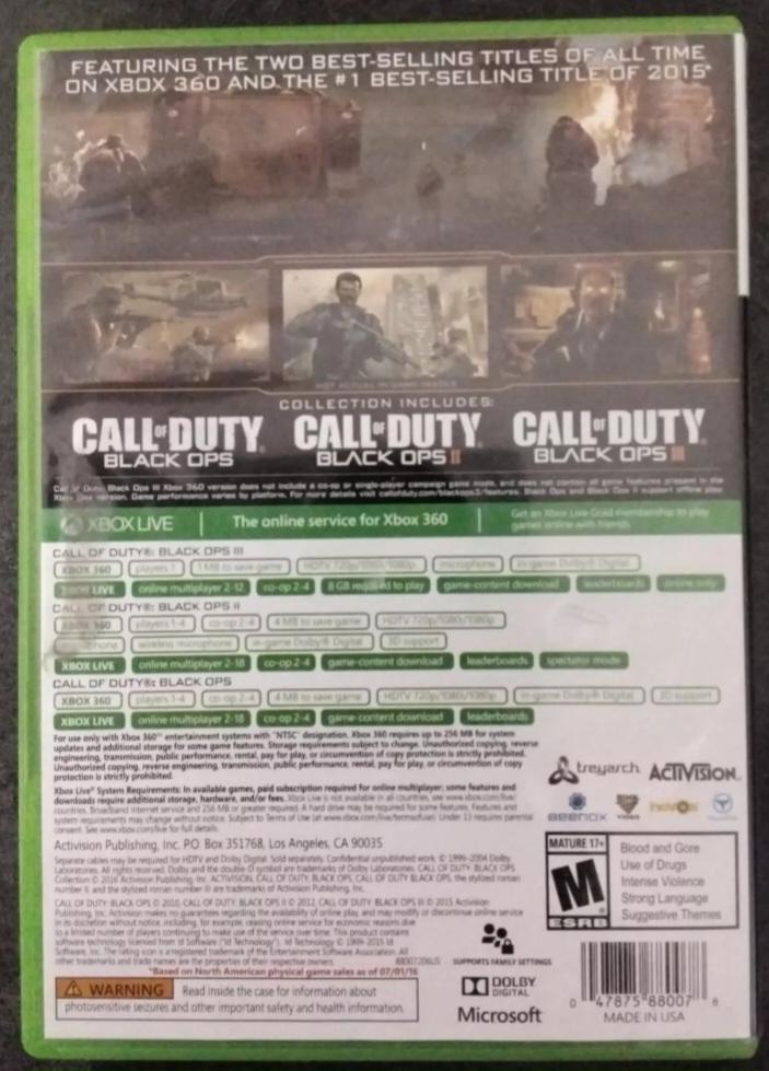 
Call of Duty: Black Ops Collection | Xbox 360 | North America | back cover scan: Back Cover | PriceCharting