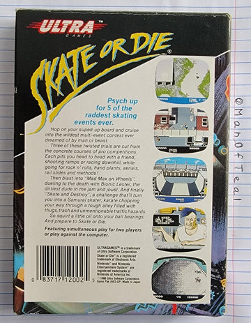 
Skate or Die | NES | North America | back cover scan: Box Back | PriceCharting