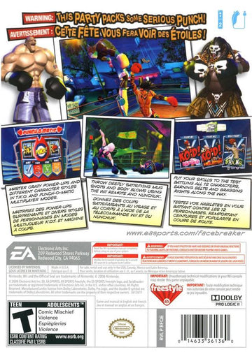 
Facebreaker: K. O. Party | Wii | North America | back cover scan: Back Cover | PriceCharting