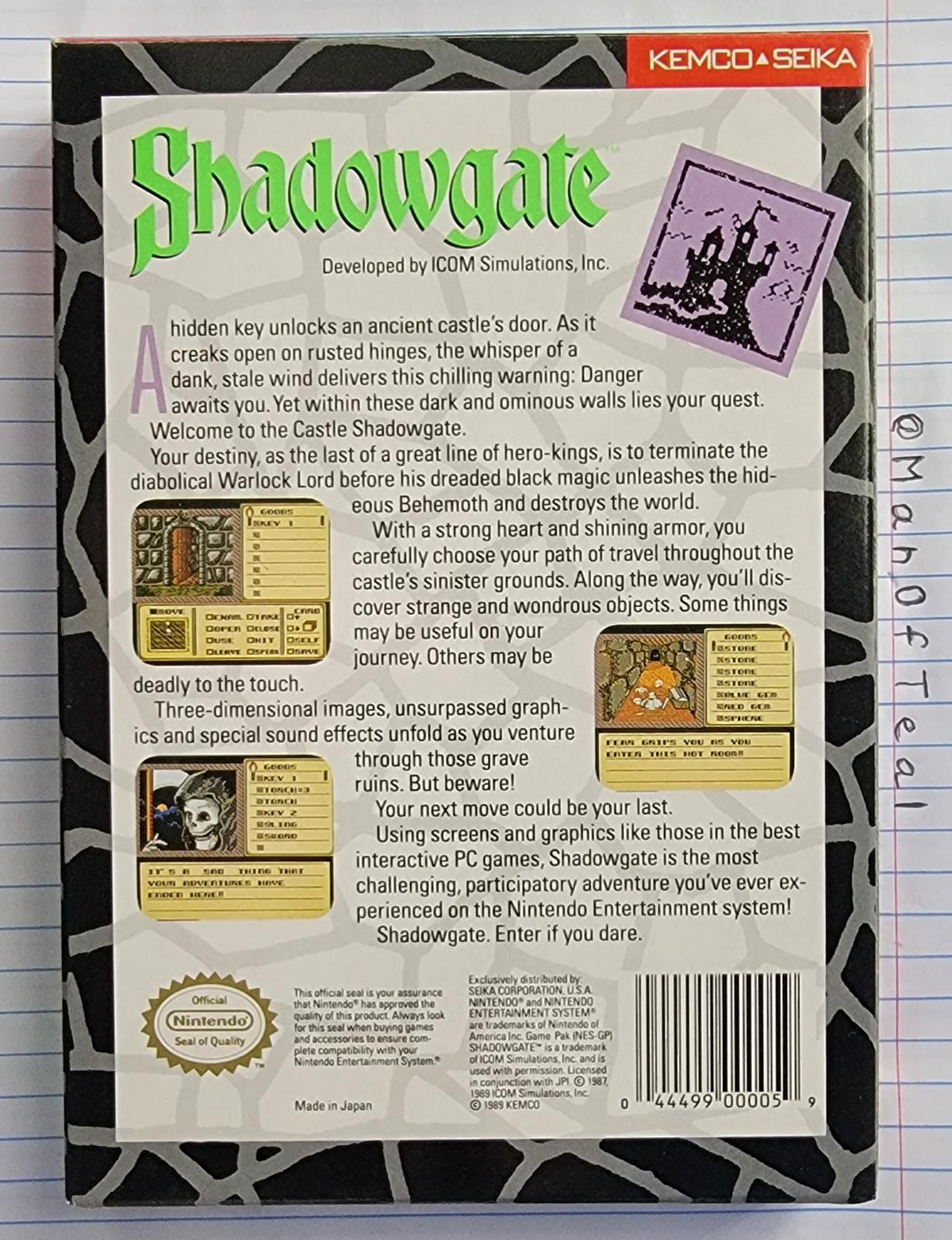 
Shadowgate | NES | North America | back cover scan: Box Back | PriceCharting
