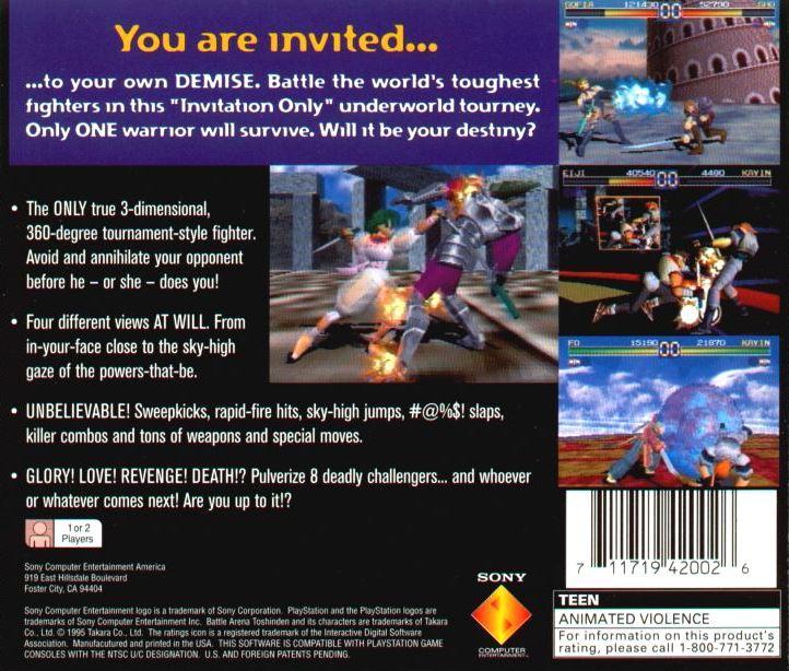 
Battle Arena Toshinden | PlayStation | North America | back cover scan: Back Cover | PriceCharting
