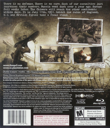 
Resistance: Fall of Man | PlayStation 3 | North America | back cover scan: Back Cover | PriceCharting