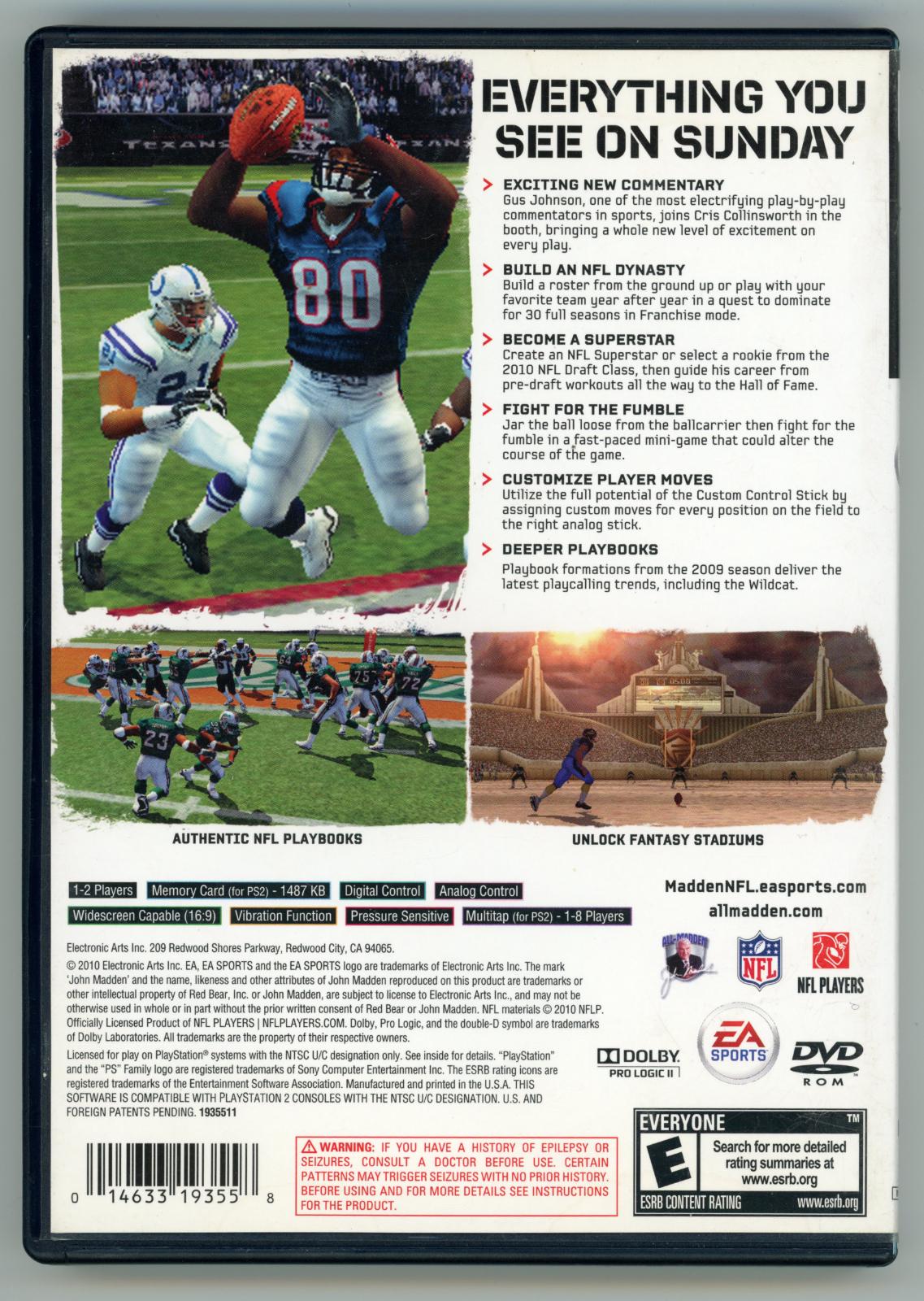 Madden NFL 11 | PlayStation 2 | North America | back cover scan: Back Cover | PriceCharting