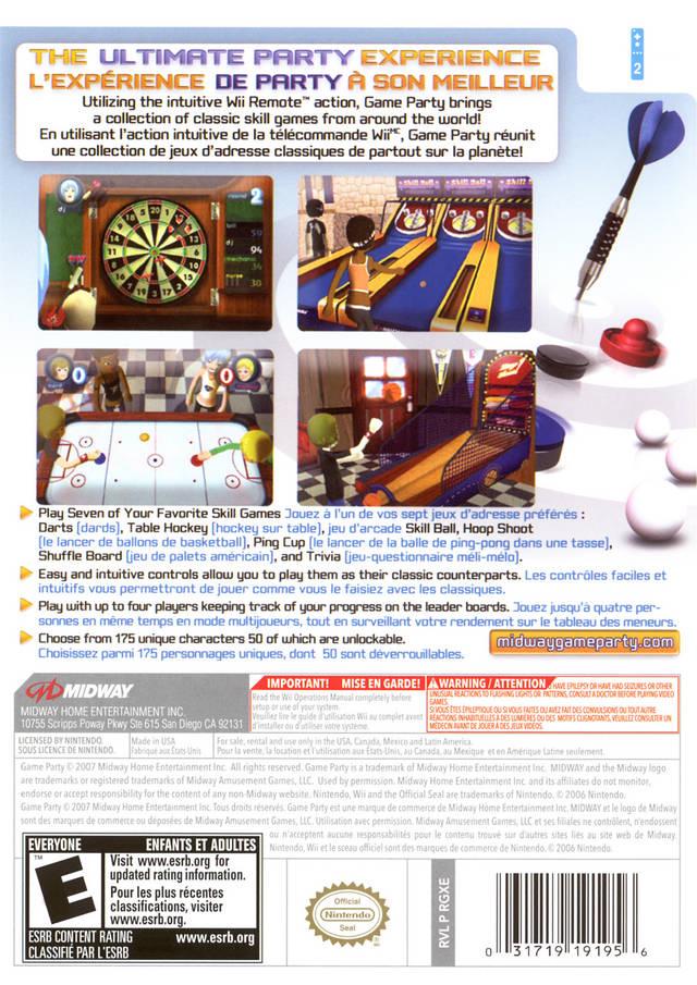 
Game Party | Wii | North America | back cover scan: Back | PriceCharting