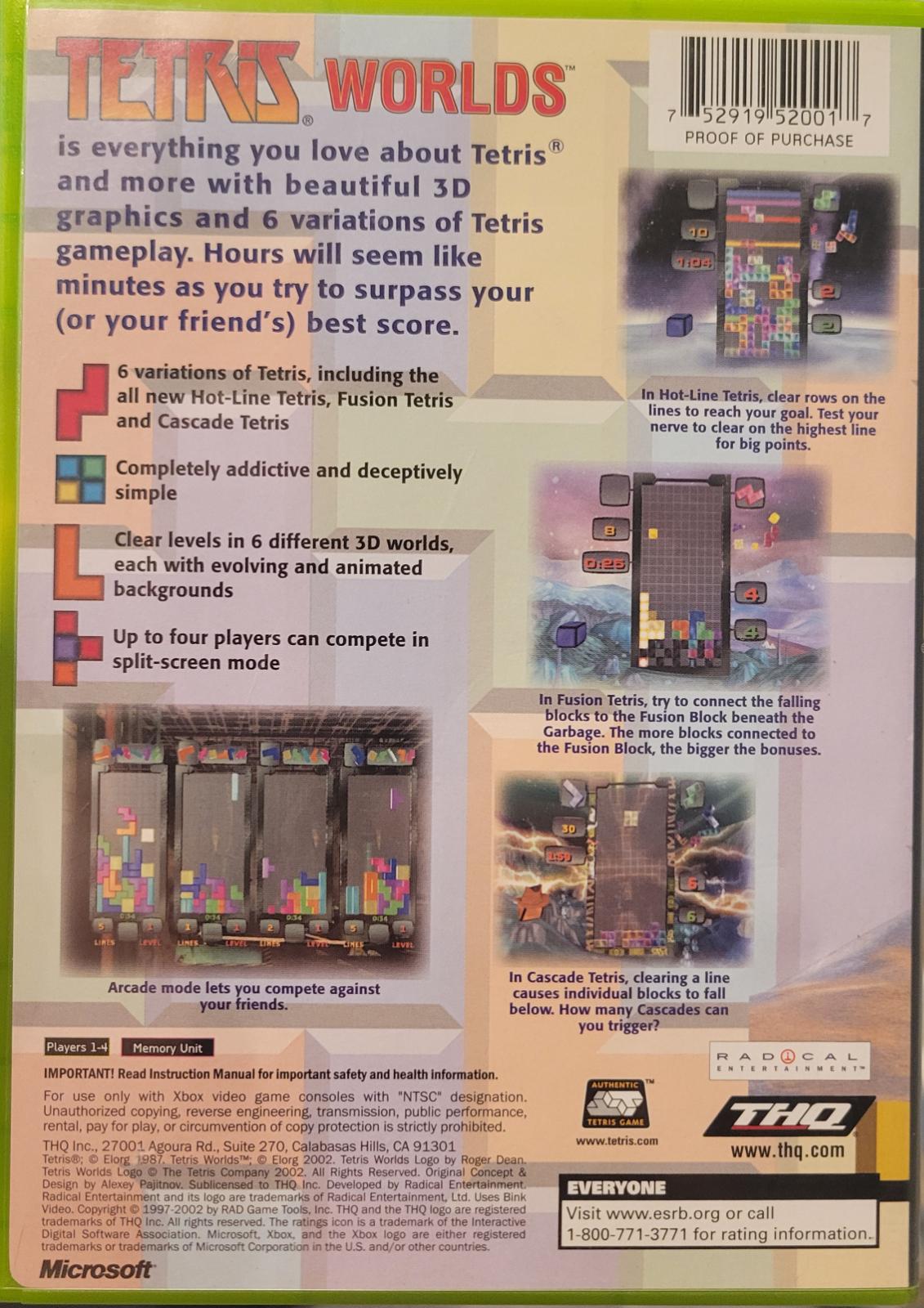 
Tetris Worlds | Xbox | North America | back cover scan: Box Back | PriceCharting
