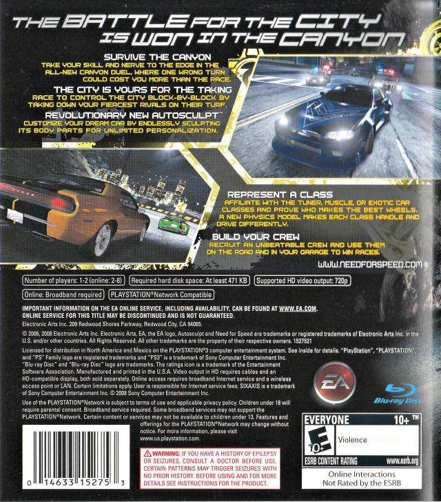 Need for Speed: Carbon | PlayStation 3 | North America | back cover scan: Back Cover | PriceCharting