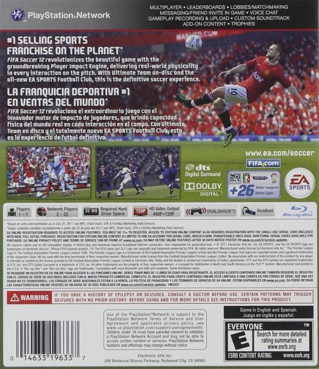 
FIFA Soccer 12 | PlayStation 3 | North America | back cover scan: Back | PriceCharting