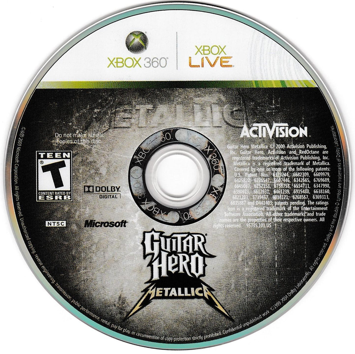 Guitar Hero: Metallica | Xbox 360 | North America | physical media scan: Game Disc | PriceCharting