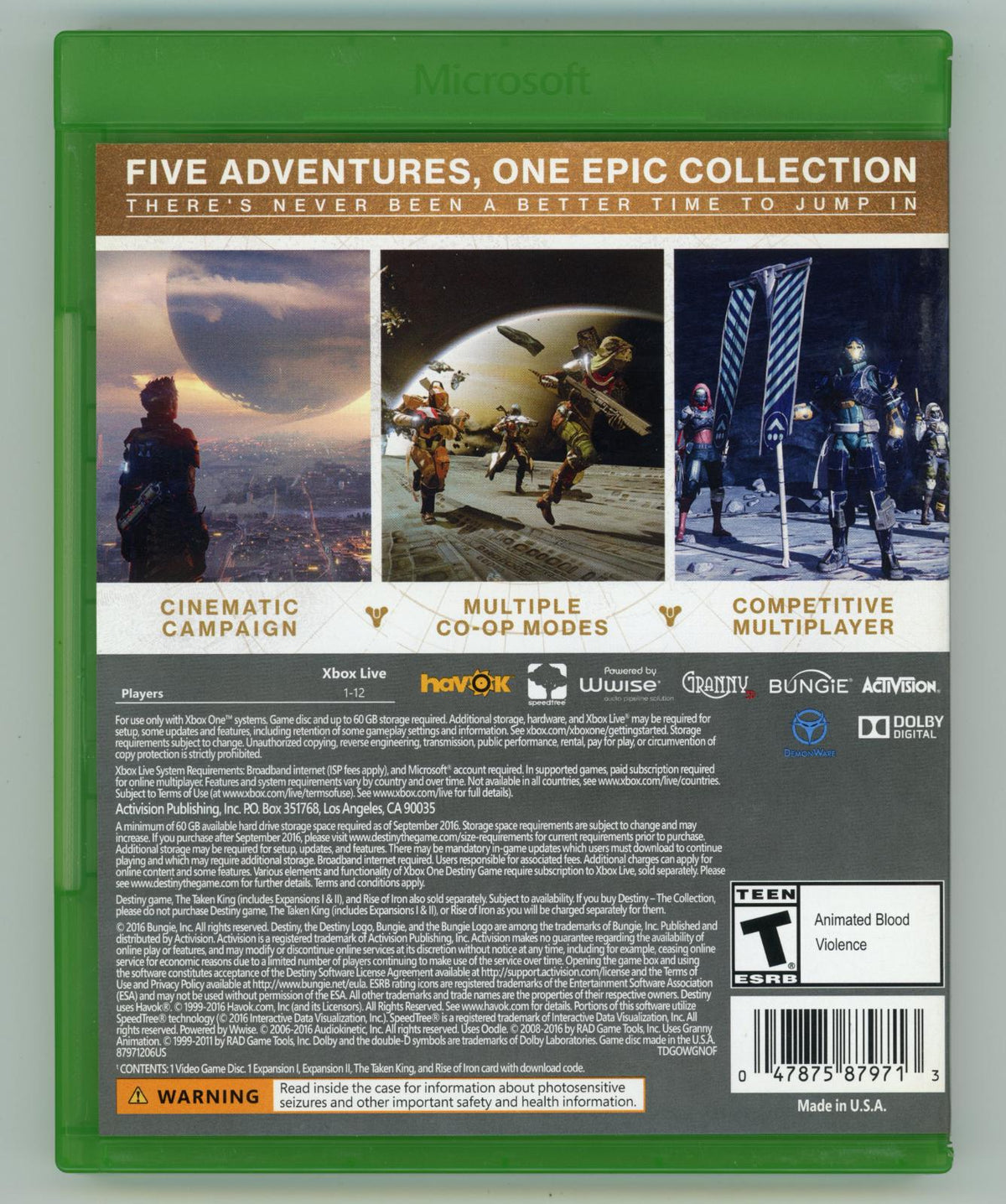 
Destiny: The Collection | Xbox One | North America | back cover scan: Back Cover | PriceCharting