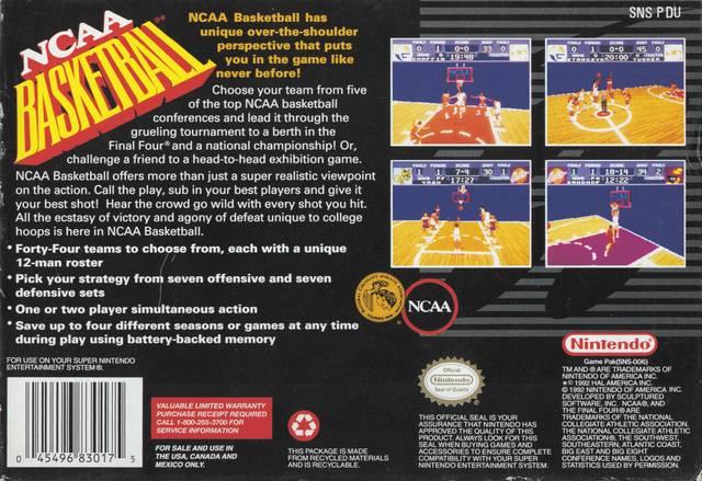 
NCAA Basketball | SNES | North America | back cover scan: Back Cover | PriceCharting