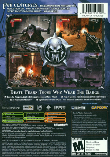 
Darkwatch | Xbox | North America | back cover scan: Back Cover | PriceCharting