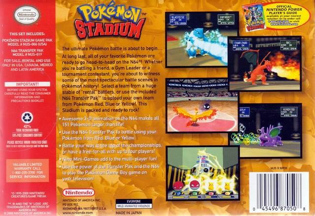 
Pokémon Stadium | Nintendo 64 | North America | back cover scan: Back Cover | PriceCharting