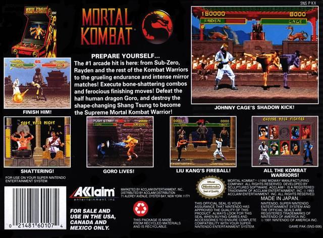 
Mortal Kombat | SNES | North America | back cover scan: Back Cover | PriceCharting