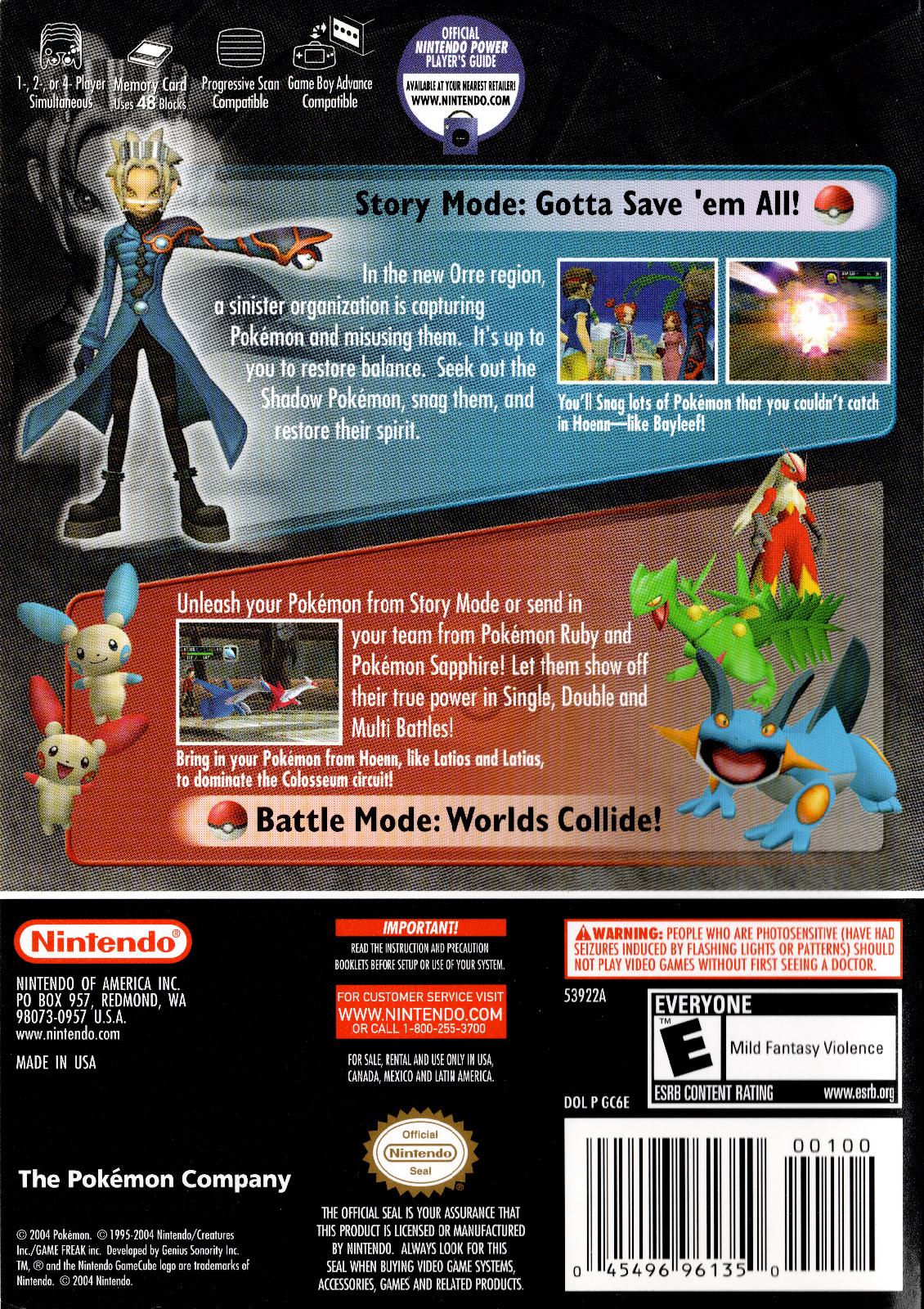 Pokémon Colosseum | GameCube | North America | back cover scan: Back Cover | PriceCharting