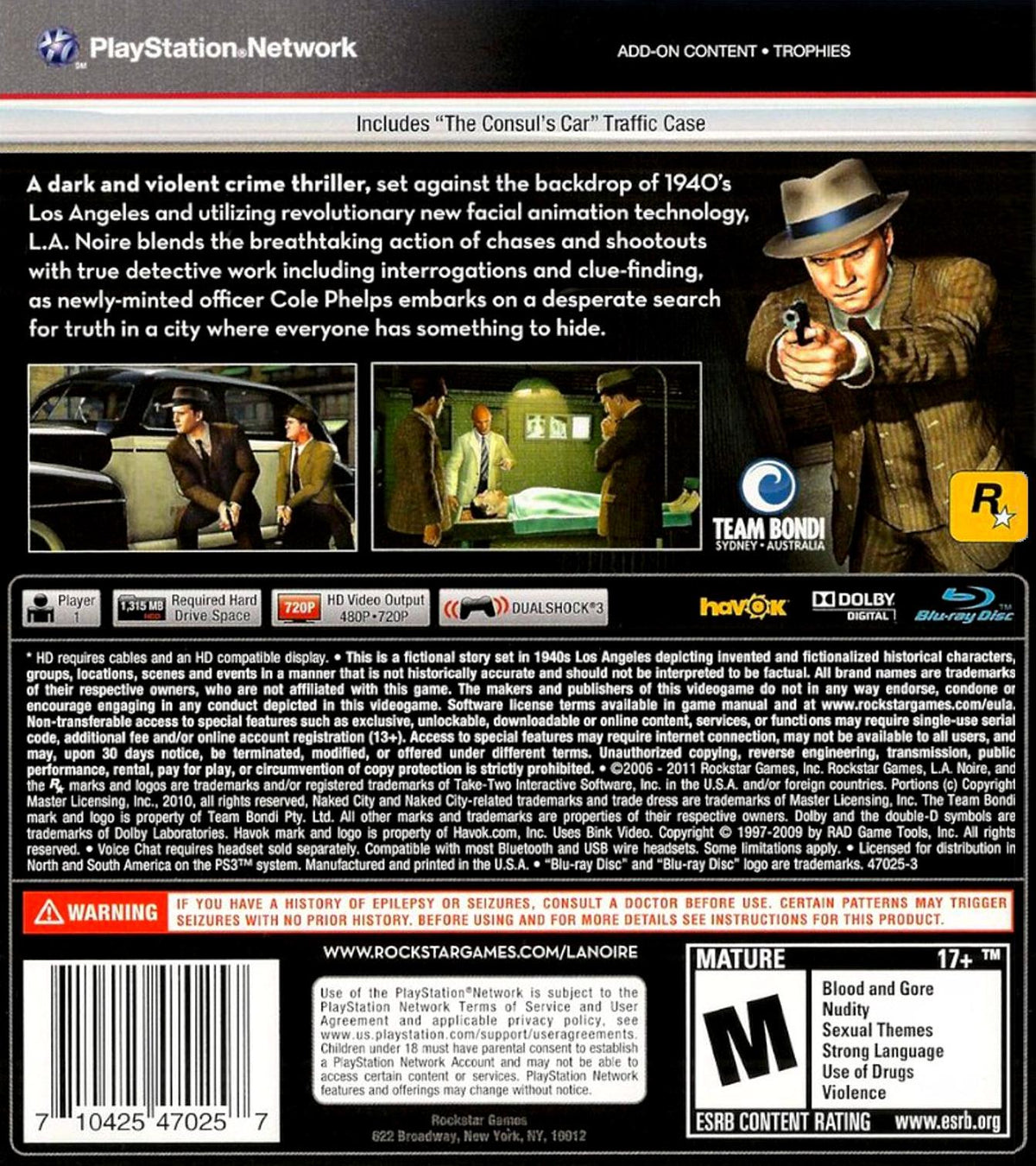 
L.A. Noire | PlayStation 3 | North America | back cover scan: Back Cover | PriceCharting