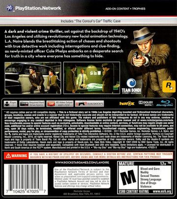 
L.A. Noire | PlayStation 3 | North America | back cover scan: Back Cover | PriceCharting