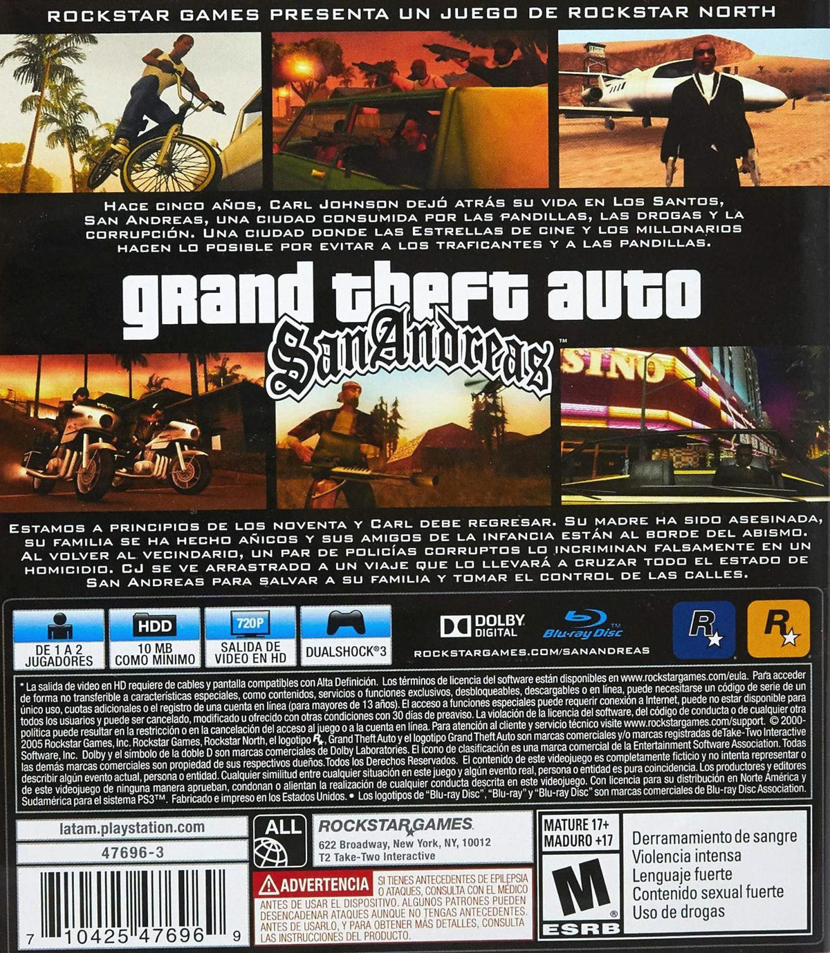 
Grand Theft Auto: San Andreas | PlayStation 3 | North America | back cover scan: Back Cover | PriceCharting