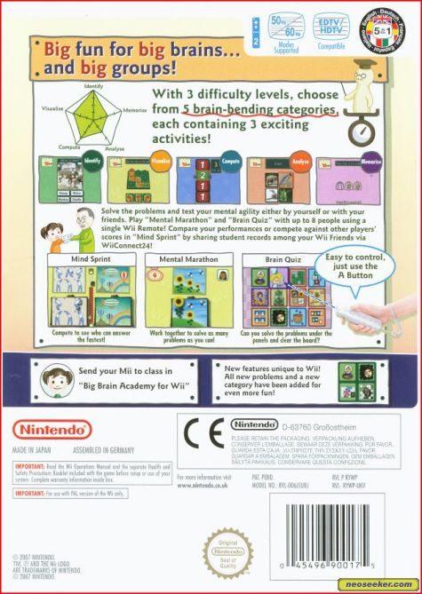 
Big Brain Academy: Wii Degree | Wii | North America | back cover scan: Back Cover | PriceCharting