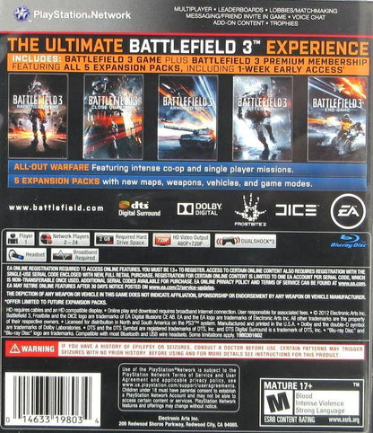 
Battlefield 3: Premium Edition | PlayStation 3 | North America | back cover scan: Back Cover | PriceCharting