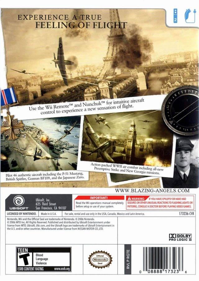 
Blazing Angels: Squadrons of WWII | Wii | North America | back cover scan: Back | PriceCharting