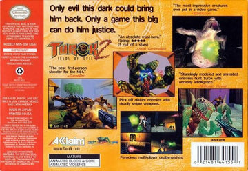 
Turok 2: Seeds of Evil | Nintendo 64 | North America | back cover scan: Back Cover | PriceCharting
