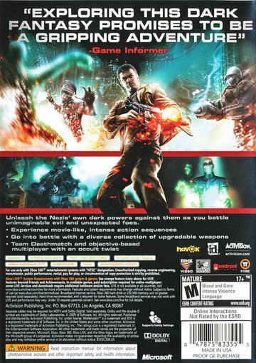
Wolfenstein | Xbox 360 | North America | back cover scan: Back Cover | PriceCharting