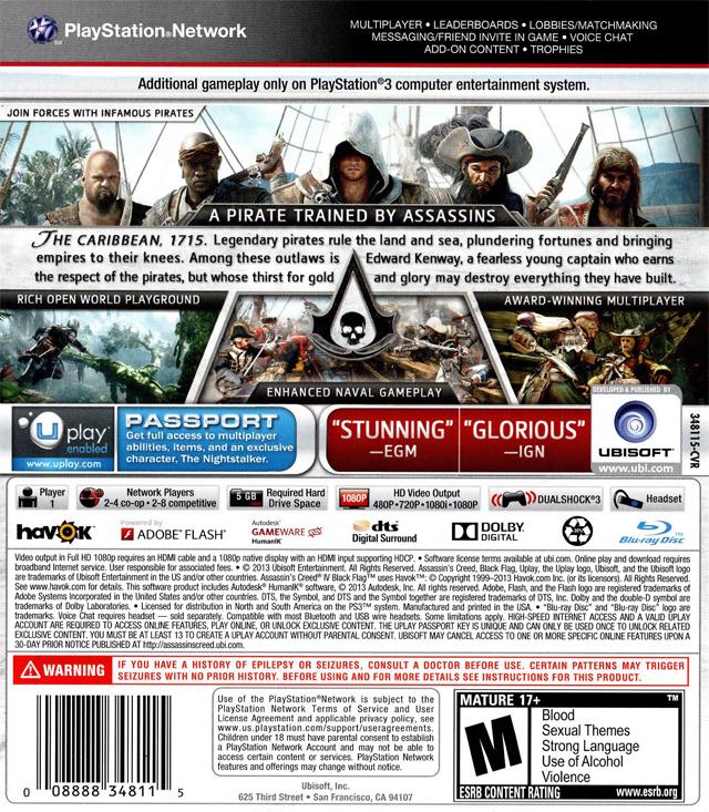 
Assassin's Creed IV: Black Flag | PlayStation 3 | North America | back cover scan: Back Cover | PriceCharting