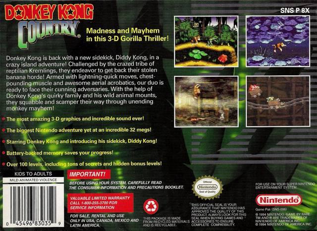 Donkey Kong Country | SNES | North America | back cover scan: Back Cover | PriceCharting