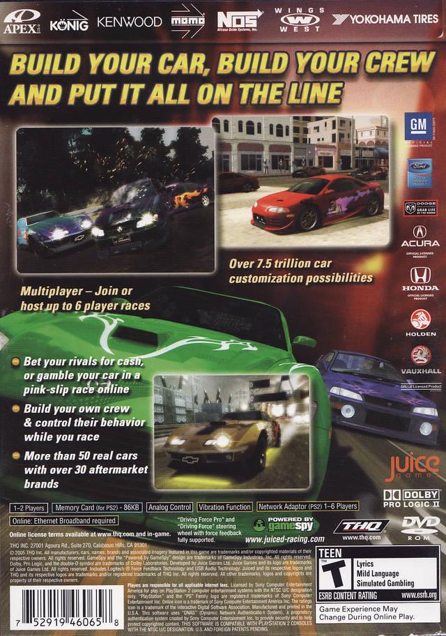 
Juiced | PlayStation 2 | North America | back cover scan: Back Cover | PriceCharting