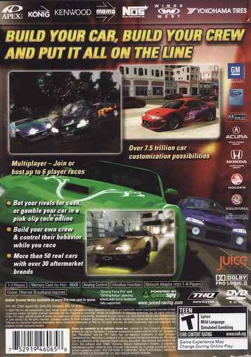 
Juiced | PlayStation 2 | North America | back cover scan: Back Cover | PriceCharting