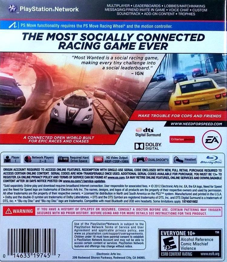 Need for Speed: Most Wanted | PlayStation 3 | North America | back cover scan: Back Cover | PriceCharting