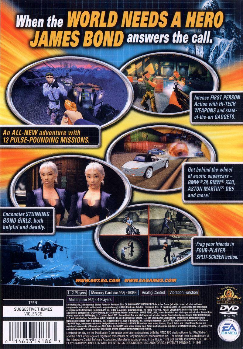 007: Agent Under Fire | PlayStation 2 | North America | back cover scan: Back Cover | PriceCharting