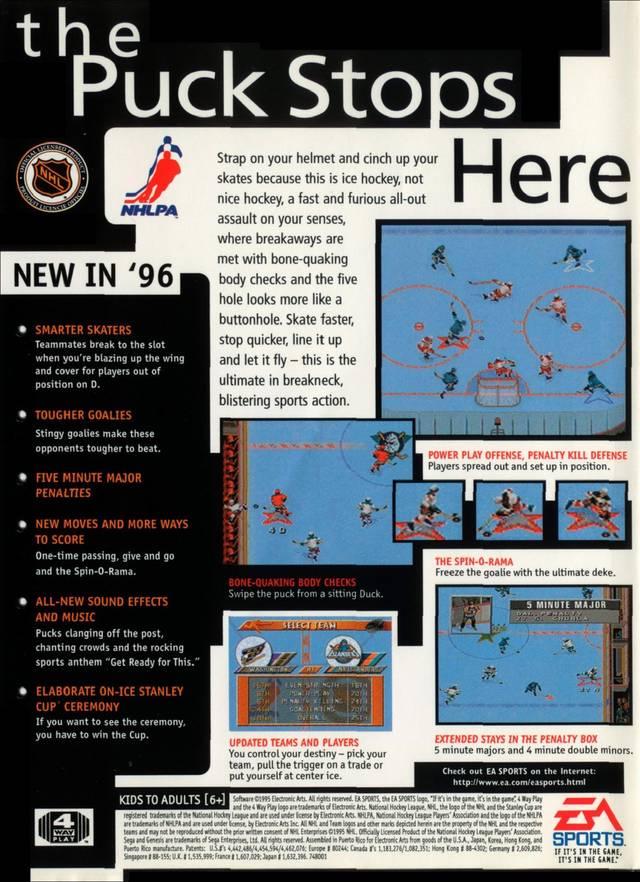 
NHL 96 | Genesis | North America | back cover scan: Back Cover | PriceCharting