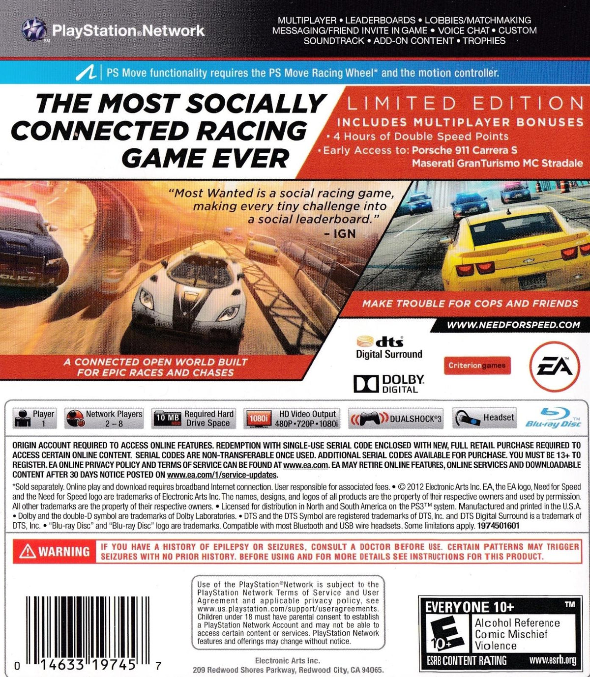 
Need for Speed: Most Wanted (Limited Edition) | PlayStation 3 | North America | back cover scan: Back Cover | PriceCharting