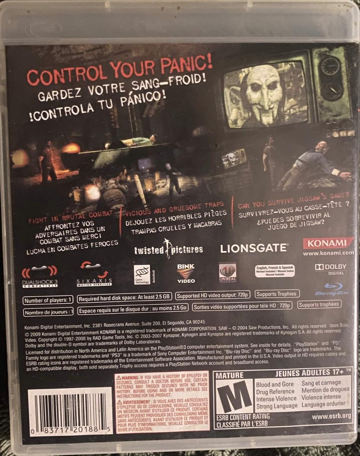 
Saw | PlayStation 3 | North America | back cover scan: Back | PriceCharting