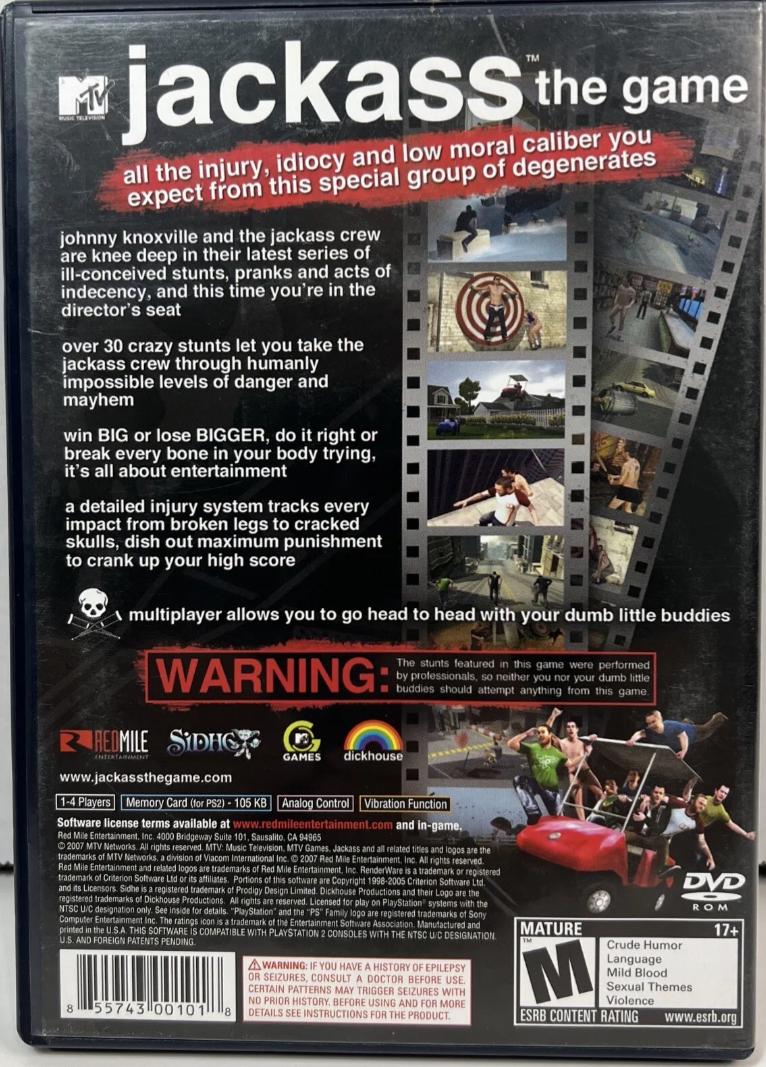 
Jackass: The Game | PlayStation 2 | North America | back cover scan: Back Cover | PriceCharting