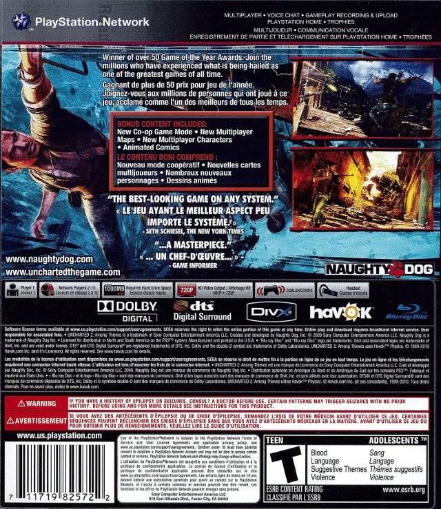 
Uncharted 2: Among Thieves | PlayStation 3 | North America | back cover scan: Back | PriceCharting