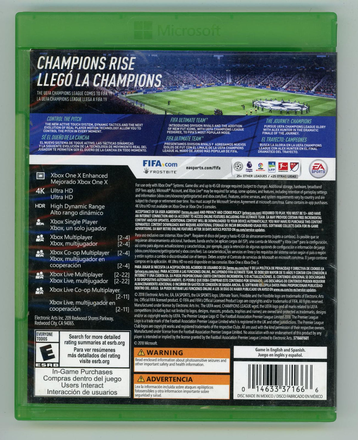 
FIFA 19 | Xbox One | North America | back cover scan: Back Cover | PriceCharting
