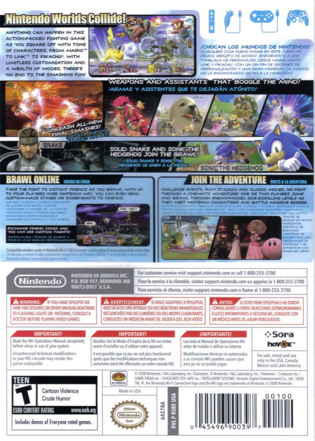 
Super Smash Bros. Brawl | Wii | North America | back cover scan: Back Cover | PriceCharting