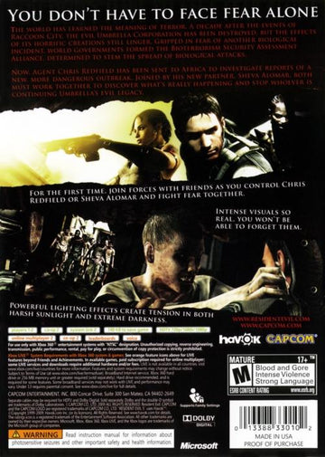 
Resident Evil 5 | Xbox 360 | North America | back cover scan: Back Cover | PriceCharting