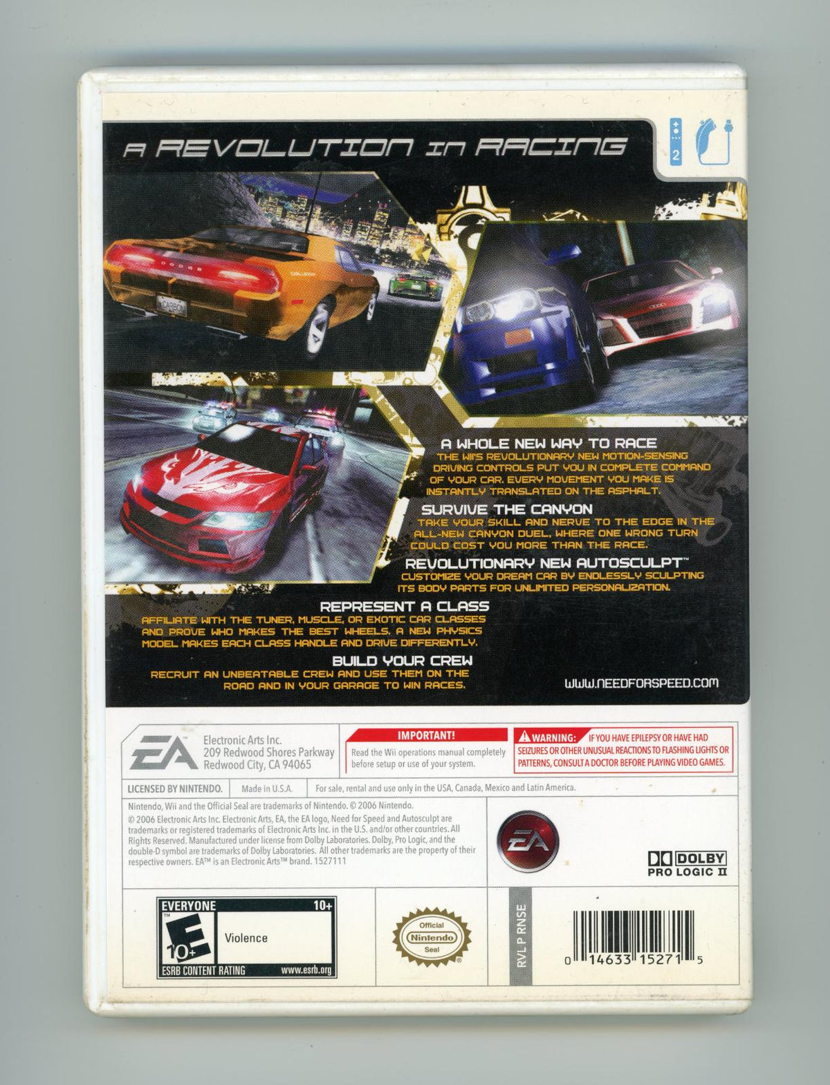 
Need for Speed: Carbon | Wii | North America | back cover scan: Back Cover | PriceCharting