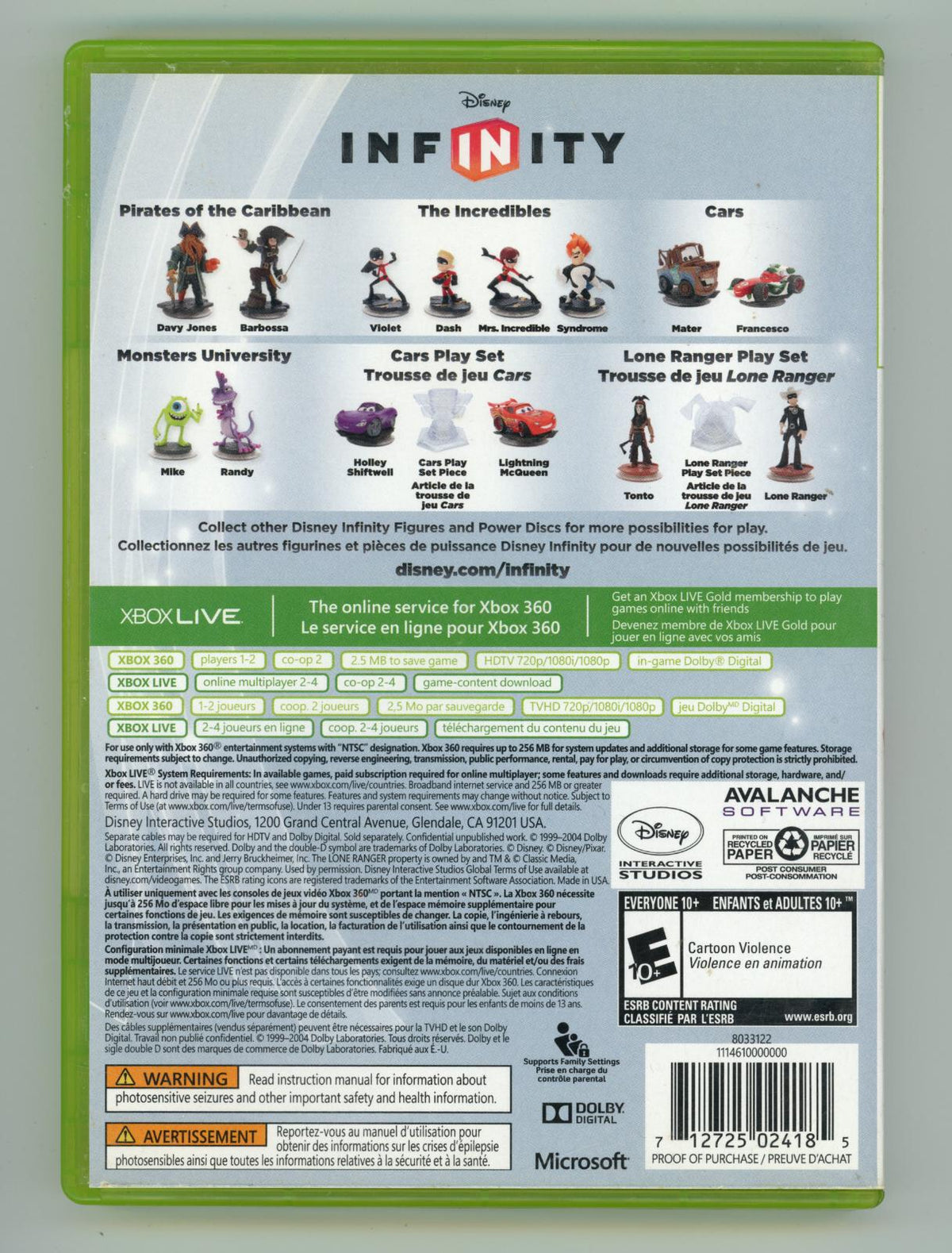 
Disney Infinity | Xbox 360 | North America | back cover scan: Back Cover | PriceCharting