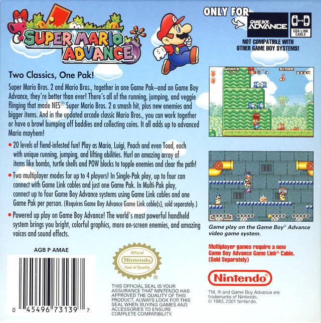 
Super Mario Advance | Game Boy Advance | North America | back cover scan: Back Cover | PriceCharting