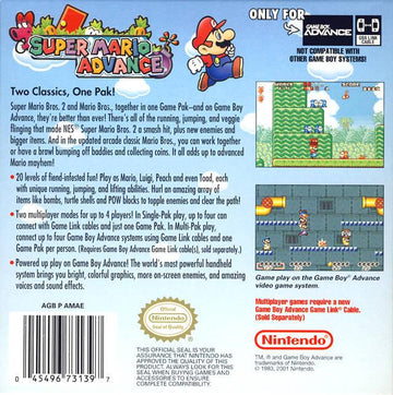 
Super Mario Advance | Game Boy Advance | North America | back cover scan: Back Cover | PriceCharting