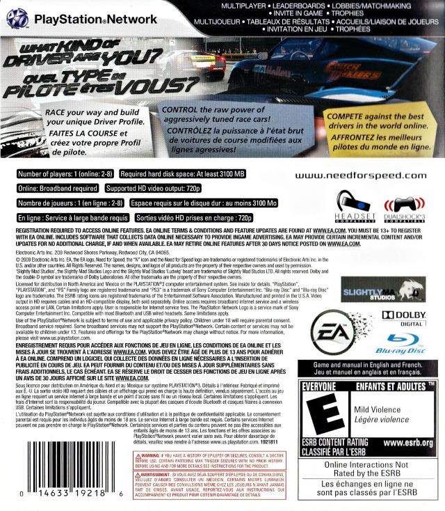Need for Speed: Shift | PlayStation 3 | North America | back cover scan: Back Cover | PriceCharting